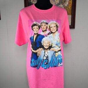The Golden Girls Shirt Top Women's Medium Crew Neck Pink "Stay Golden" Graphic
